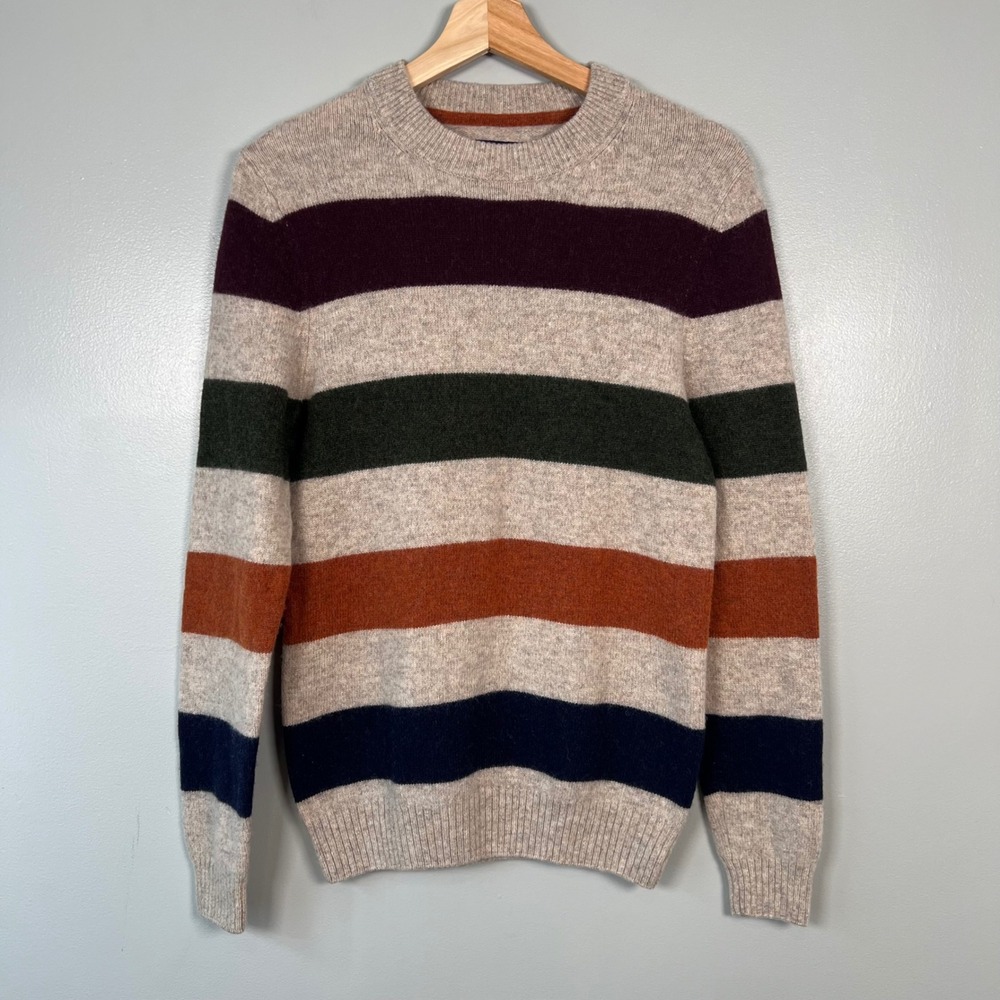 McNeal Lambswool Sweater Women S Multi Striped Crew Neck Pullover Grandpa EUC